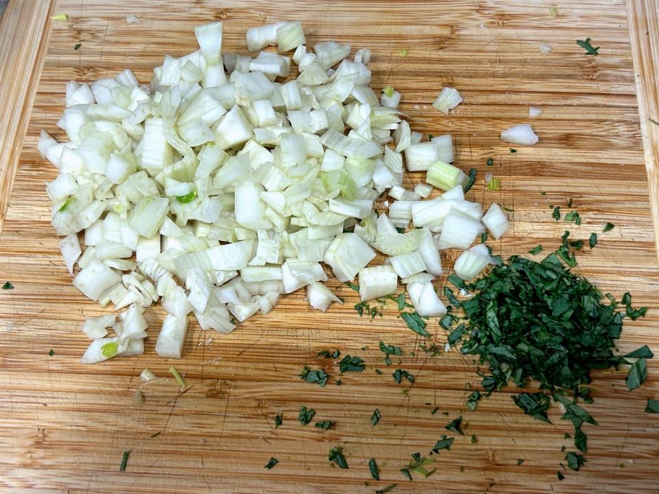 Chopped veggies for Ina Garten's chicken pot pie soup