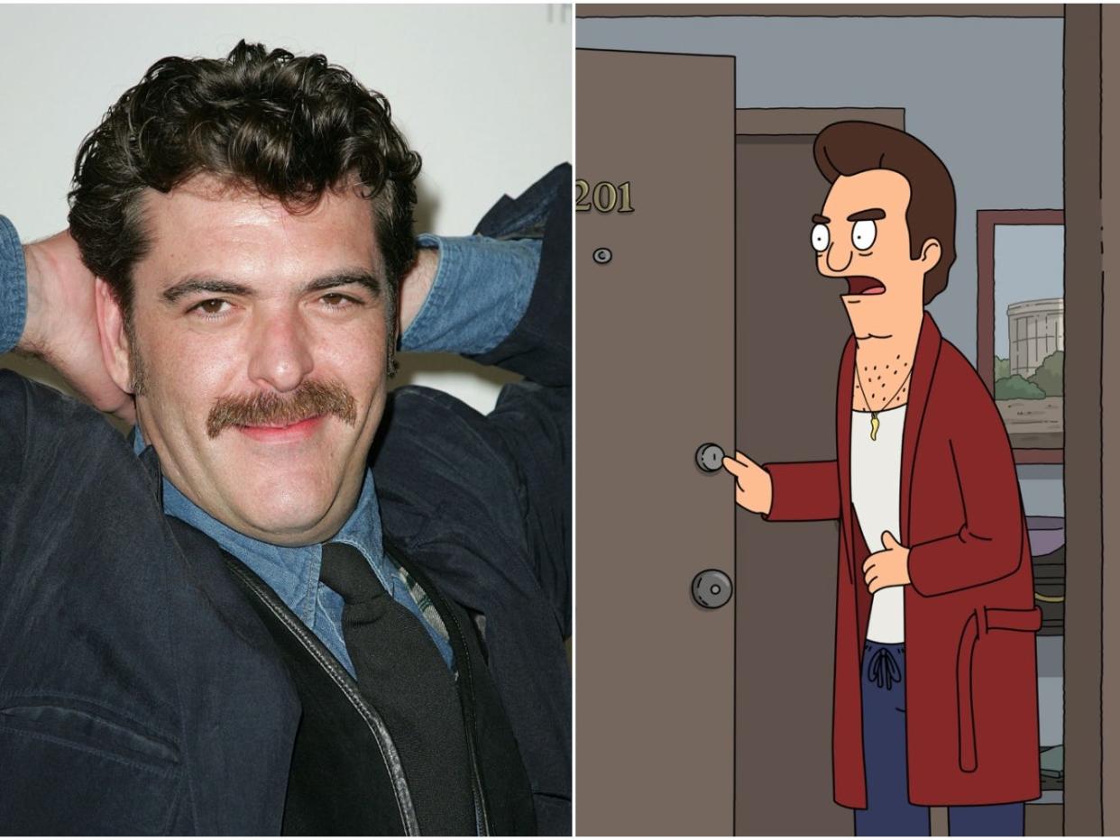 Jay Johnston, left, and his character Jimmy Pesto, right, in "Bob's Burgers"