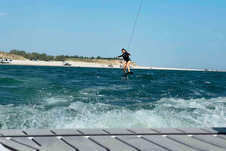 <p>COURTESY OF ADVENTURE IO</p> The author in Lake McConaughy, Nebraska