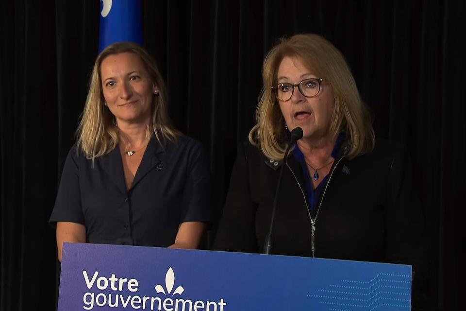 Suzanne Roy, righ, the minister responsible for the Montérégie region, said on Monday that the old bridge will stay in use until the new bridge opens.