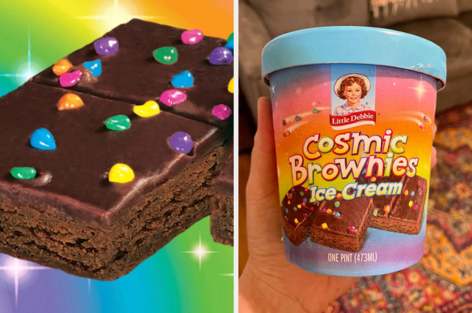 cosmic brownie next to a pint of ice cream