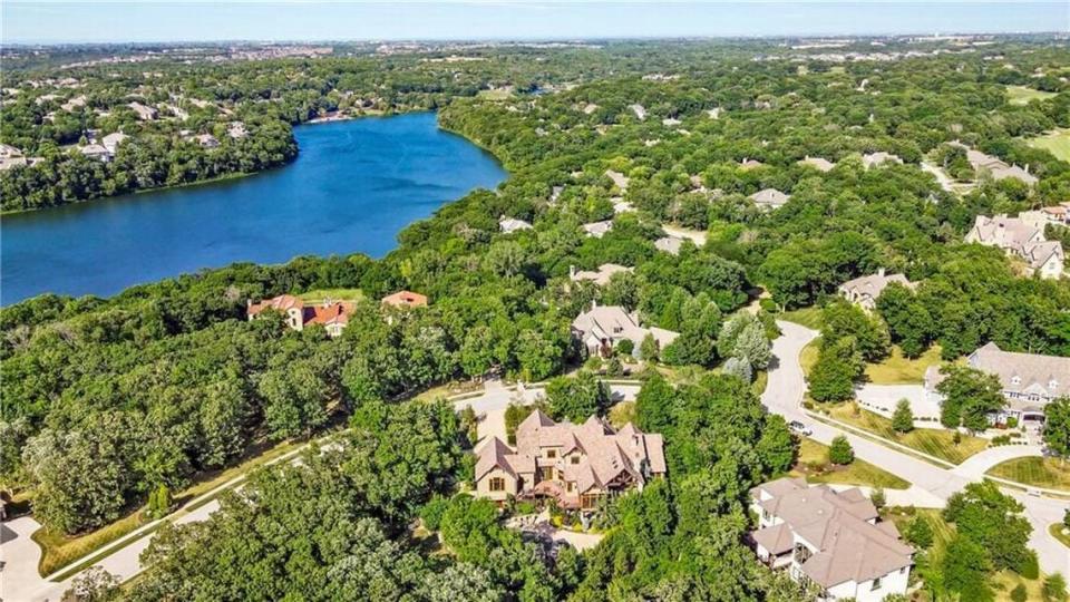 An aerial view of 27409 W. 108th St. in Olathe, located in the Cedar Creek neighborhood.