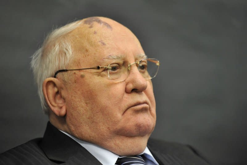 Former Soviet President Mikhail Gorbachev speaks to students at Frederick Von Steuben Metropolitan Science Center as part of the 12th World Summit of Nobel Peace Laureates on April 23, 2012, in Chicago. On March 13, 1990, the Soviet Congress of People's Deputies formally ended the Communist Party's monopoly rule, establishing a presidential system and giving Gorbachev broad new powers. File Photo by Brian Kersey/UPI