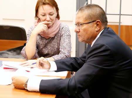 Russian Economy Minister Alexei Ulyukayev who was detained by law enforcement officials on corruption charges, attends a hearing at the Basmanny district court in Moscow, Russia, November 15, 2016. REUTERS/Sergei Karpukhin