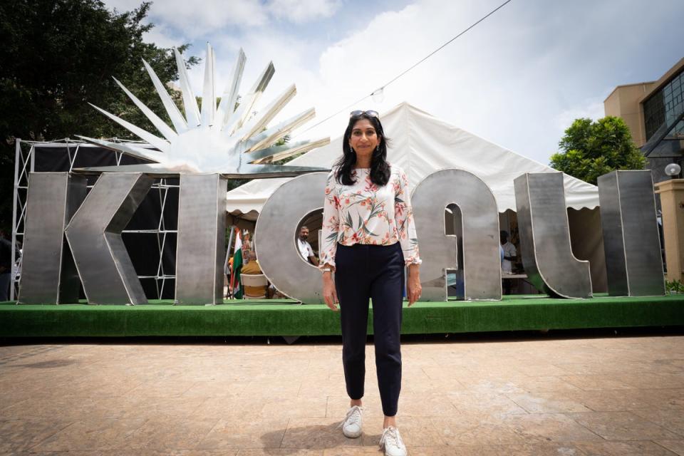 Home Secretary Suella Braverman attending a Commonwealth Day street fair in Kigali during her visit to Rwanda. (PA)