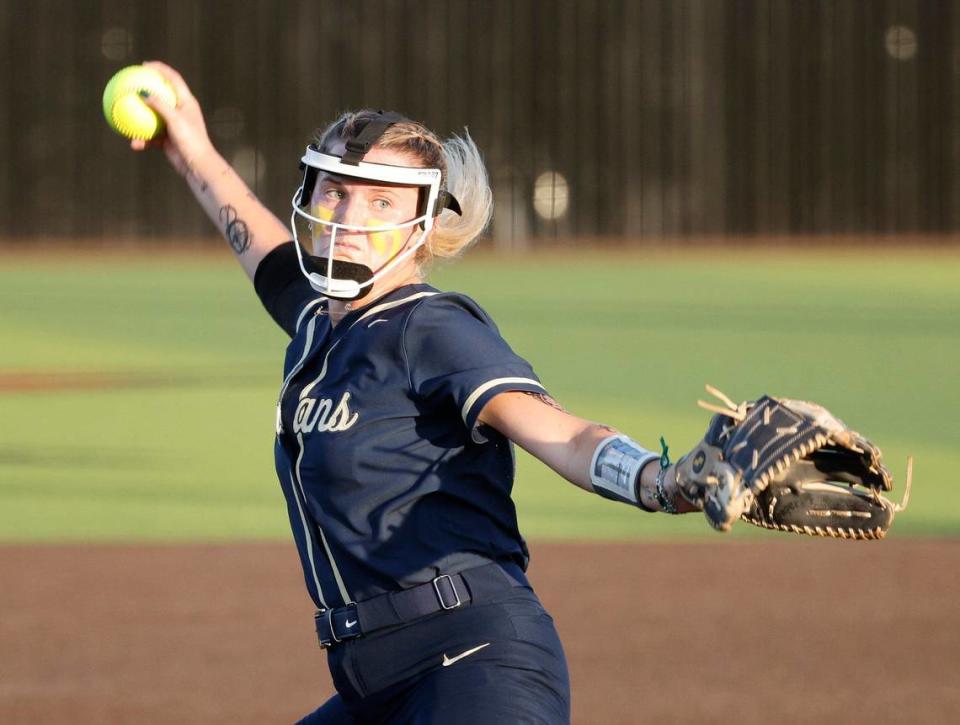 Keller pitcher Sadie Beck works in the first inning during a UIL District 6A Region1Semi-finals at Coppell Softball Complex in Coppell, Texas, Friday, May 17, 2024.