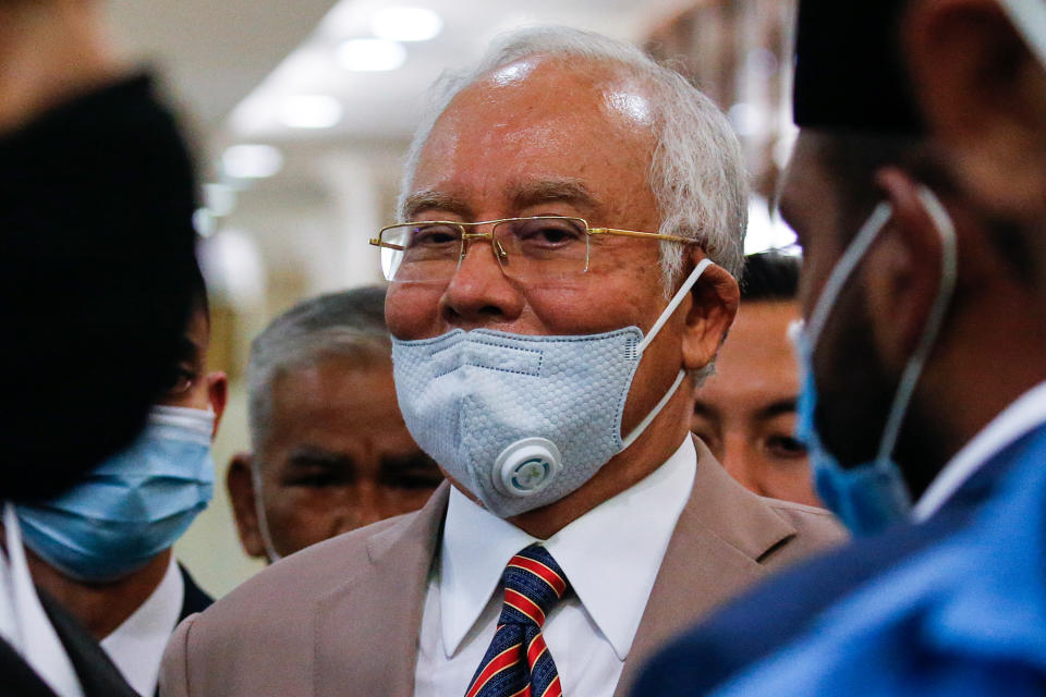 Najib Razak at the Duta Court complex in Kuala Lumpur on July 28, 2020. (Photo: AFP)