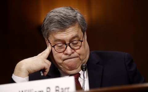 William Barr listens during a Senate Judiciary Committee hearing in Washington on Wednesday, May 1 - Credit: Bloomberg