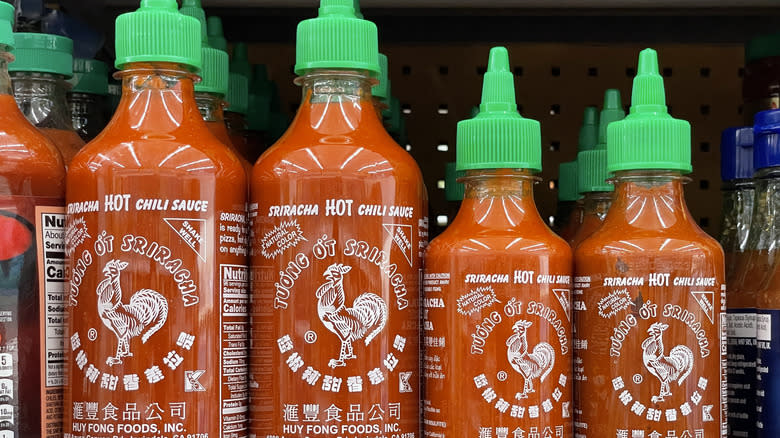 sriracha bottles on store shelf