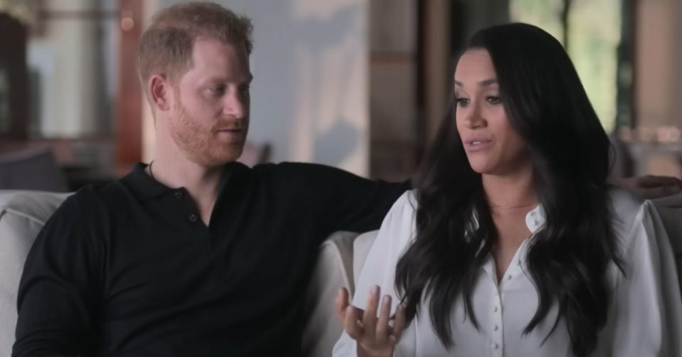 Meghan and Harry being interviewed for their Netflix documentary series