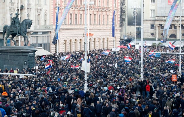 Virus Outbreak Croatia Protest