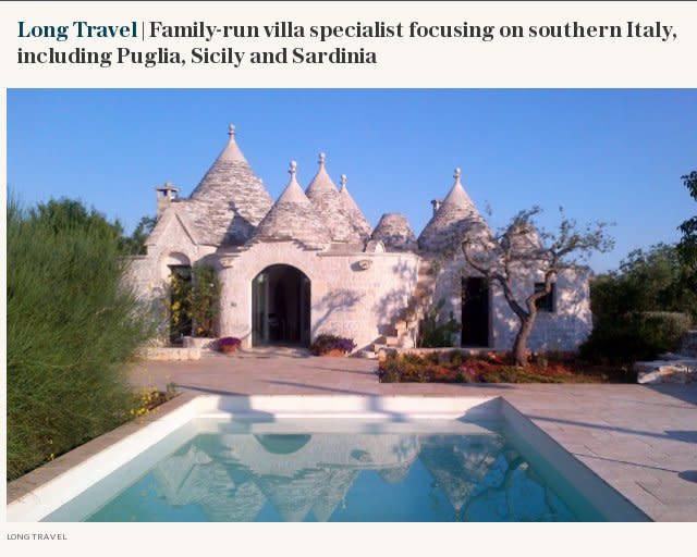 V2 | Long Travel | Family-run villa specialist focusing on southern Italy, including Puglia, Sicily and Sardinia
