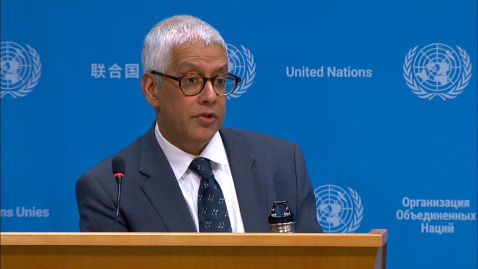聯合國副發言人哈克稱以色列代表的「戲劇效果」，屬發言的一部分。翻攝聯合國官網