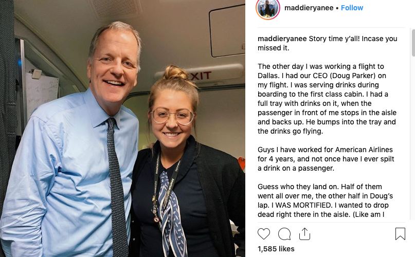 Maddie Peters with American Airlines chief Doug Parker. (Image: Instagram)