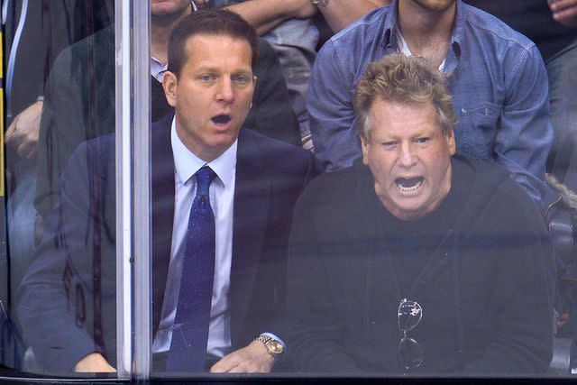 <p>Noel Vasquez/Getty </p> Patrick O'Neal and Ryan O'Neal at a Los Angeles Kings game on May 23, 2013