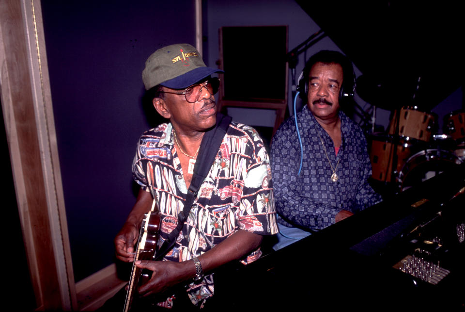 Syl and Jimmy Johnson in a recording studio in Chicago, Illinois on May 3, 2001. - Credit: Paul Natkin/Getty Images
