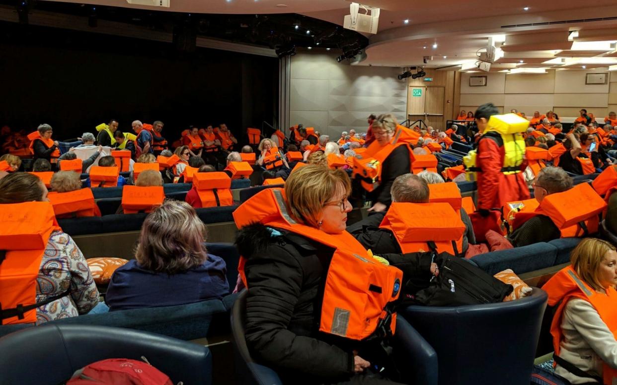 Passengers on board the Viking Sky, waiting to be evacuated, off the coast of Norway on Saturday - Michal Stewart