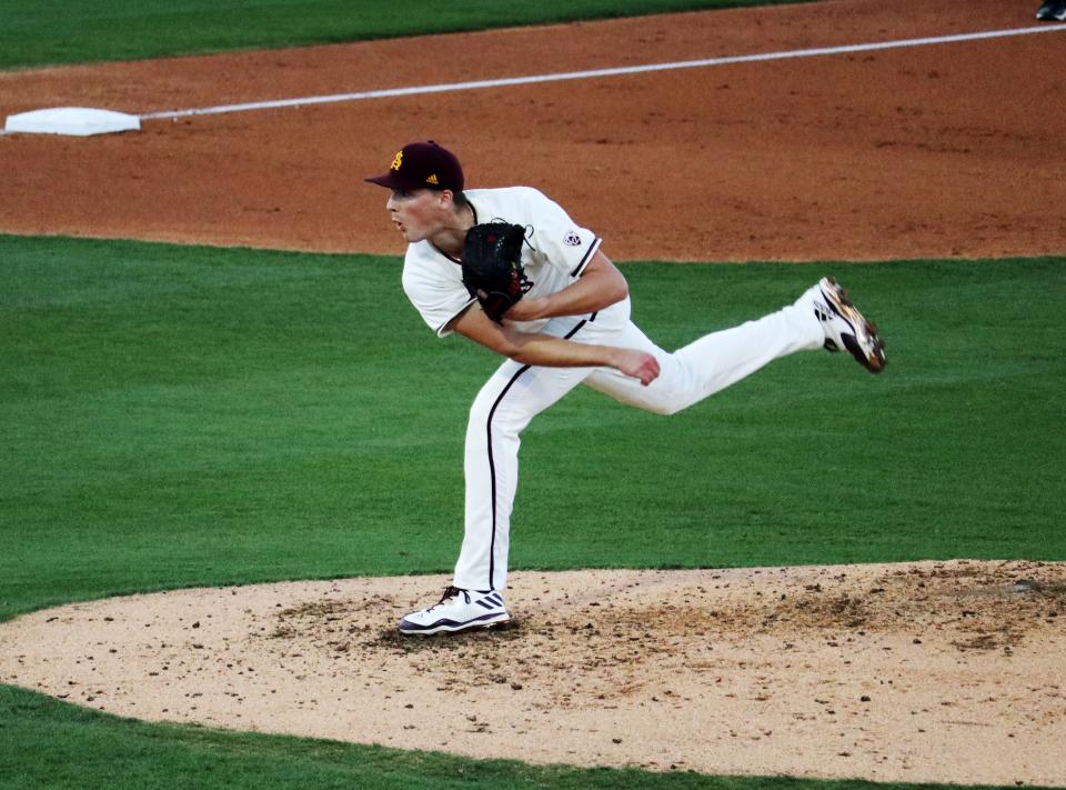 Arizona State starter Tyler Meyer threw six innings with one run against No. 4 Oklahoma State in Tuesday's game at Phoenix Municipal Stadium.