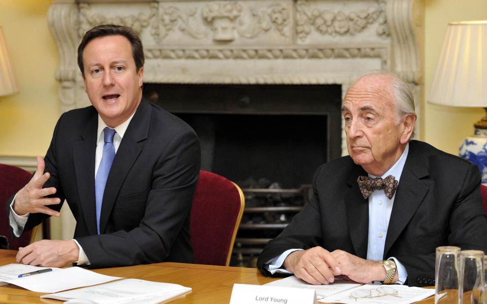 David Cameron and Lord Young in 10 Downing Street