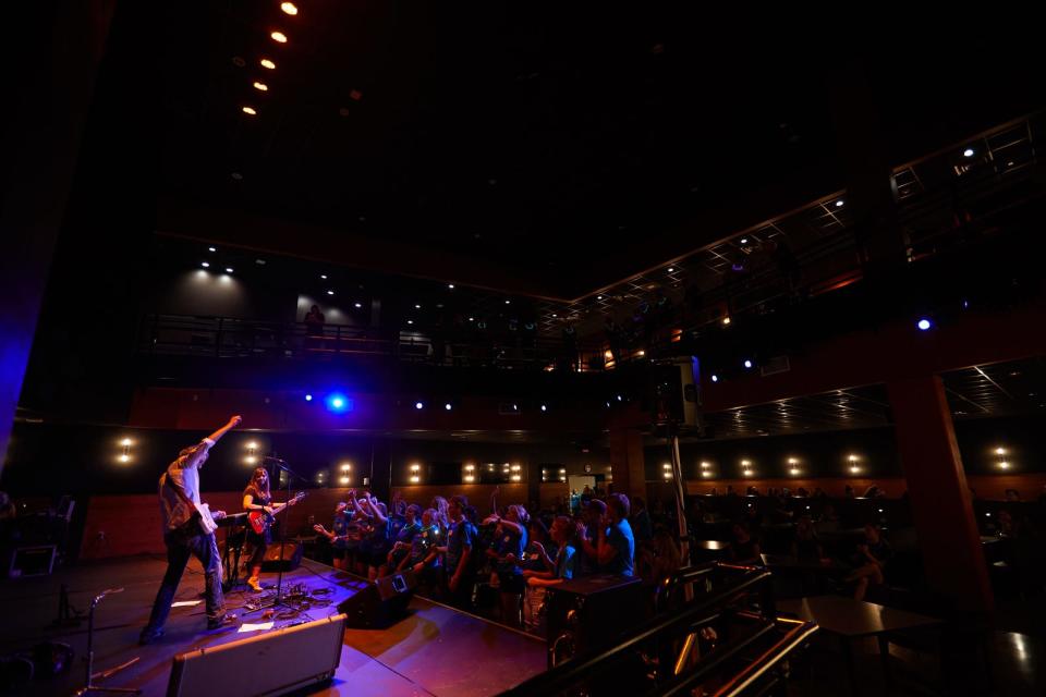 Gow played guitar alongside his wife, Carmen Wilson, during a "Chilling with the Chancellor" event in 2018.