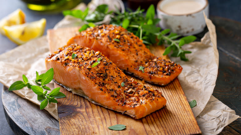 cooked salmon plate 