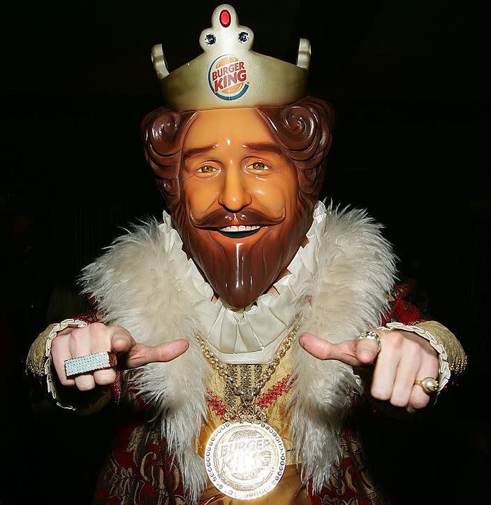 Burger King mascot, The King poses in the green room during the "Jimmy Kimmel Live" Show at Super Bowl XL February 3, 2006 at the Gem Theatre in Detroit, Michigan.