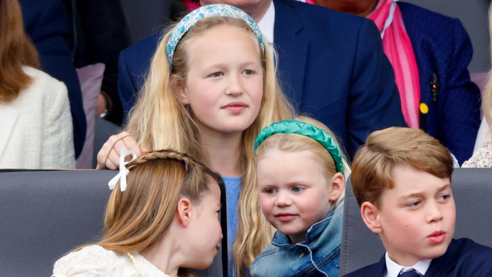 Princess Charlotte, Savannah Phillips, Lena Tindall and Prince George attend the Platinum Pageant