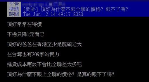 原PO好奇為何頂好的商品價格跟不上全聯。（圖／翻攝自Google街景、PTT）