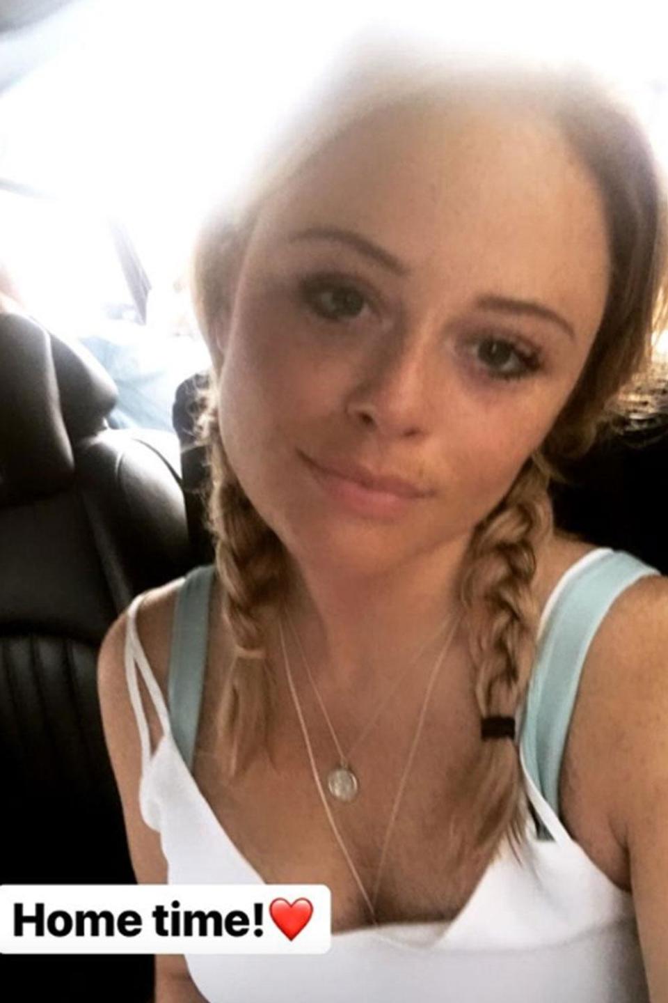 Heading home: Emily Atack posted a selfie as she prepared to leave Australia (Instagram / Emily Atack)