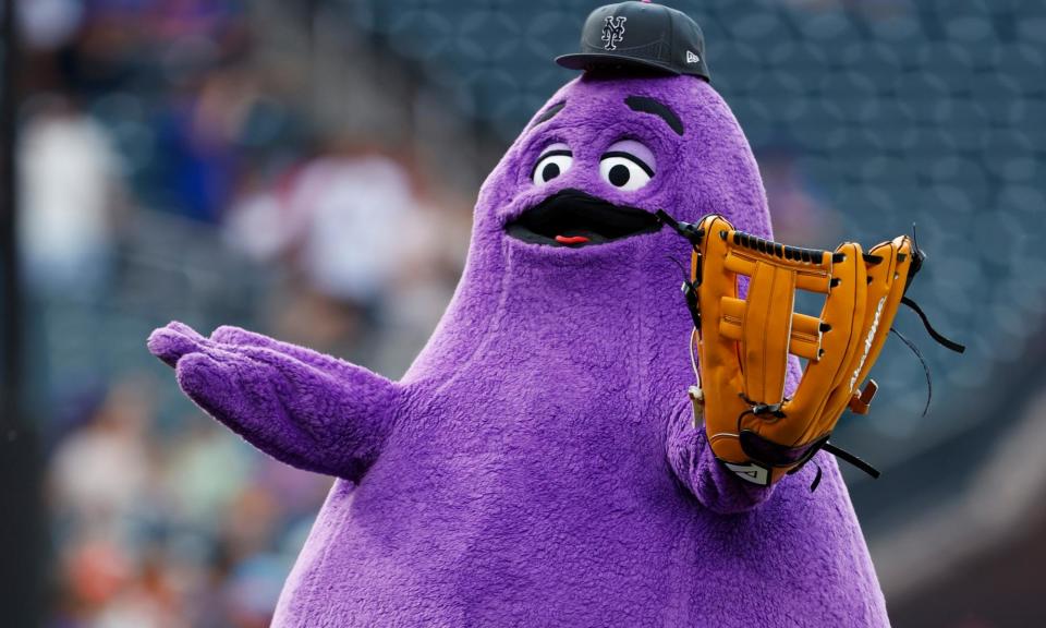 <span>Grimace has proved an inspiration for the <a class="link " href="https://sports.yahoo.com/mlb/teams/ny-mets/" data-i13n="sec:content-canvas;subsec:anchor_text;elm:context_link" data-ylk="slk:Mets;sec:content-canvas;subsec:anchor_text;elm:context_link;itc:0">Mets</a> in June. </span><span>Photograph: Rich Schultz/AP</span>