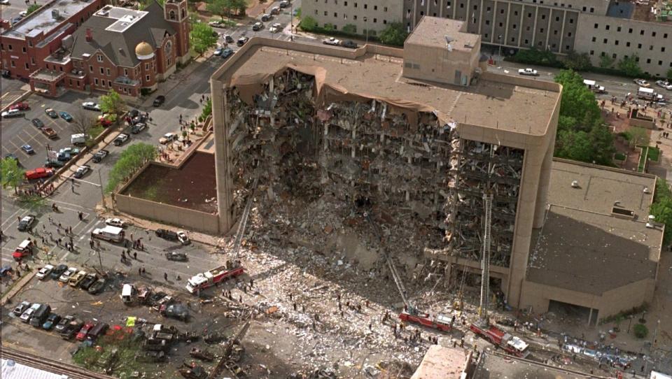 The destroyed Alfred P. Murrah Federal Building