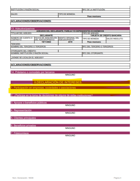 Captura de la declaración patrimonial de Verónica Delgadillo