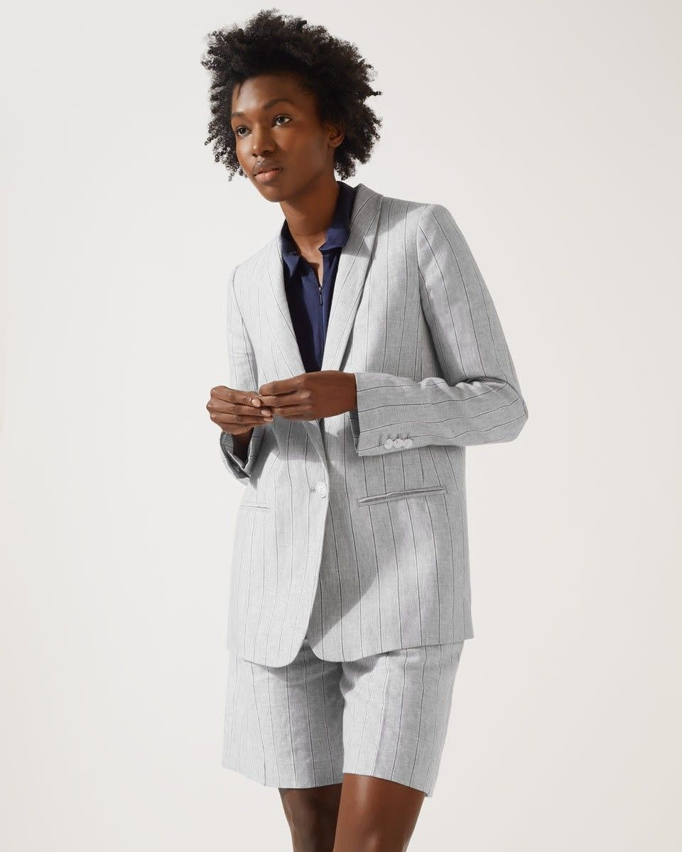 Stripe Linen Longline Blazer