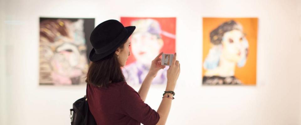 Woman Visiting Art Gallery Lifestyle Concept