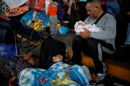 Venezuelans at the Ecuadorian Peruvian border service center in the outskirts of Tumbes