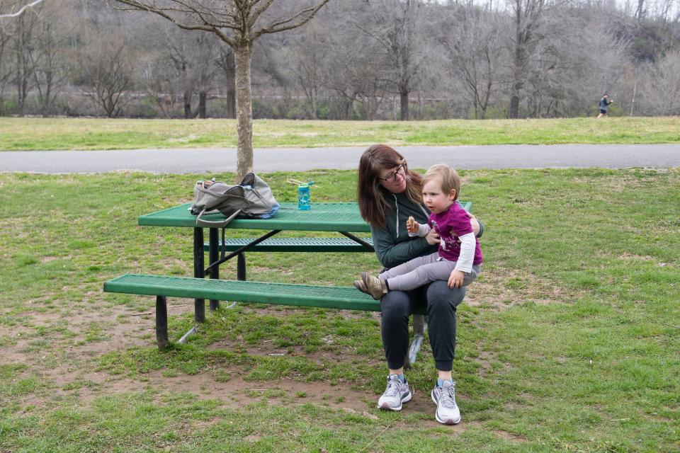 Amber Rountree with son Milo spending an afternoon at Island Home Park on Tuesday, March 15, 2022.