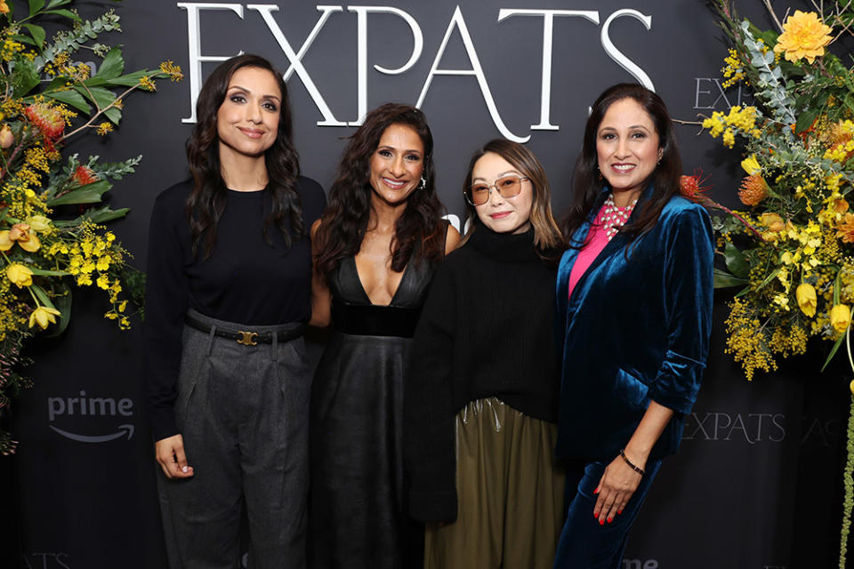 Gursimran Sandhu, Sarayu Blue, Lulu Wang and Rasha Goel attend the Prime Video's "EXPATS" Los Angeles special screening at The London West Hollywood at Beverly Hills on February 07, 2024 in West Hollywood, California.