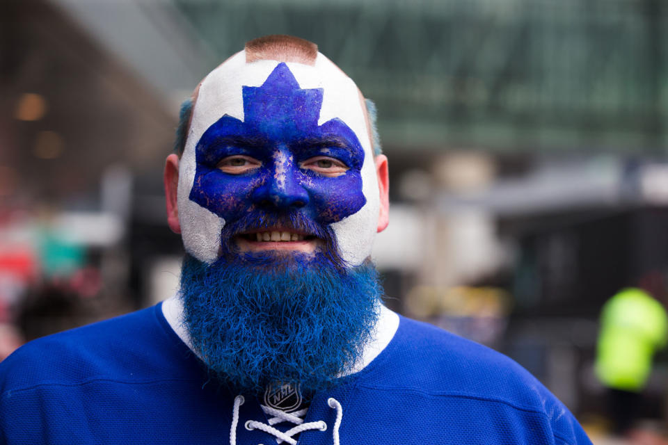 <p>The Maple Leafs rewarded their long-suffering fans by making it to the post-season for the first time in 12 seasons. Nobody captured the excitement better than “Dart Guy.” (Photo by Kevin Sousa/NHLI via Getty Images) </p>
