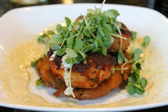 The lobster cakes appetizer at Portside Tavern were full of sweet lobster meat, and sauteed until crispy outside and tender inside. TVs at the Portside will be tuned into Super Bowl LVII on Sunday.