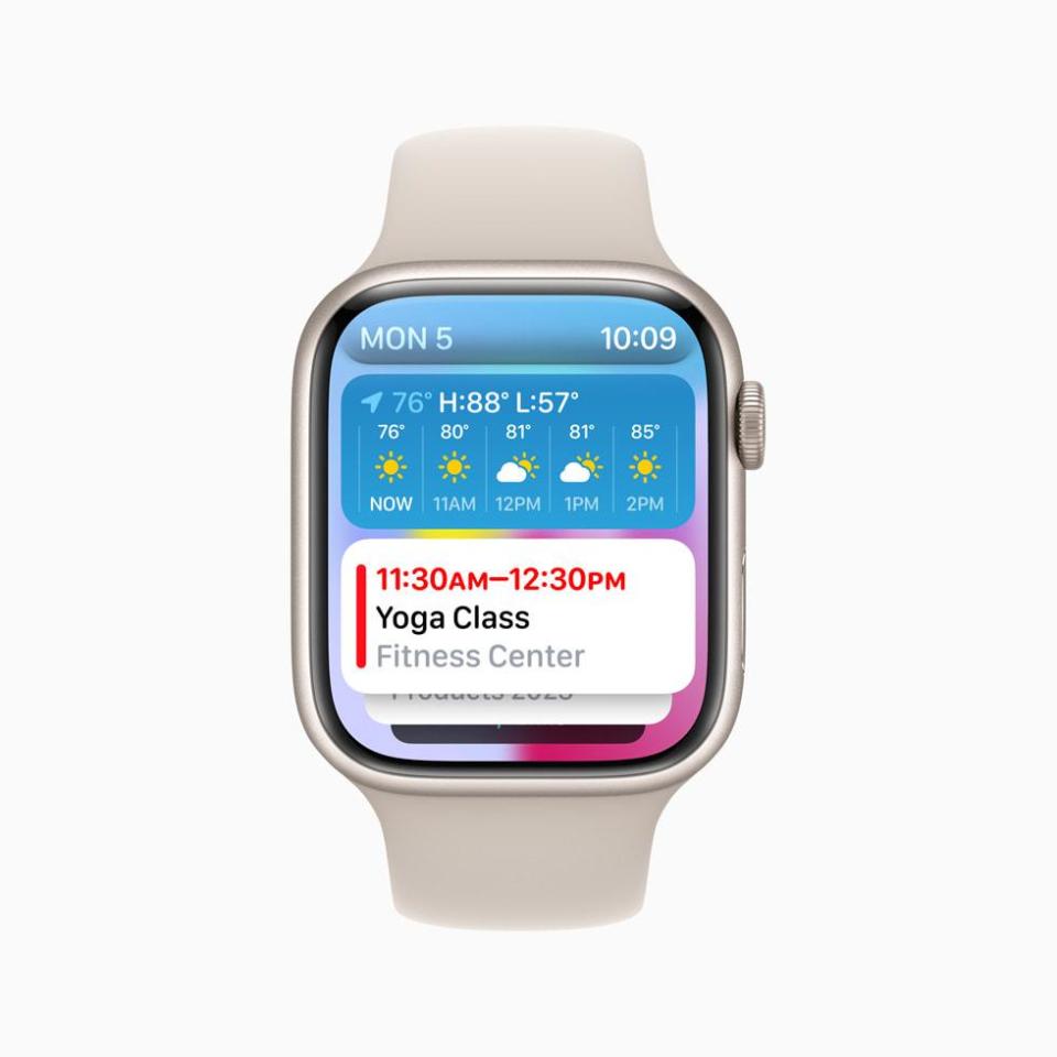 watchOS10系統引入iPhone的「智慧型堆疊」功能。（圖／翻攝自蘋果官網）