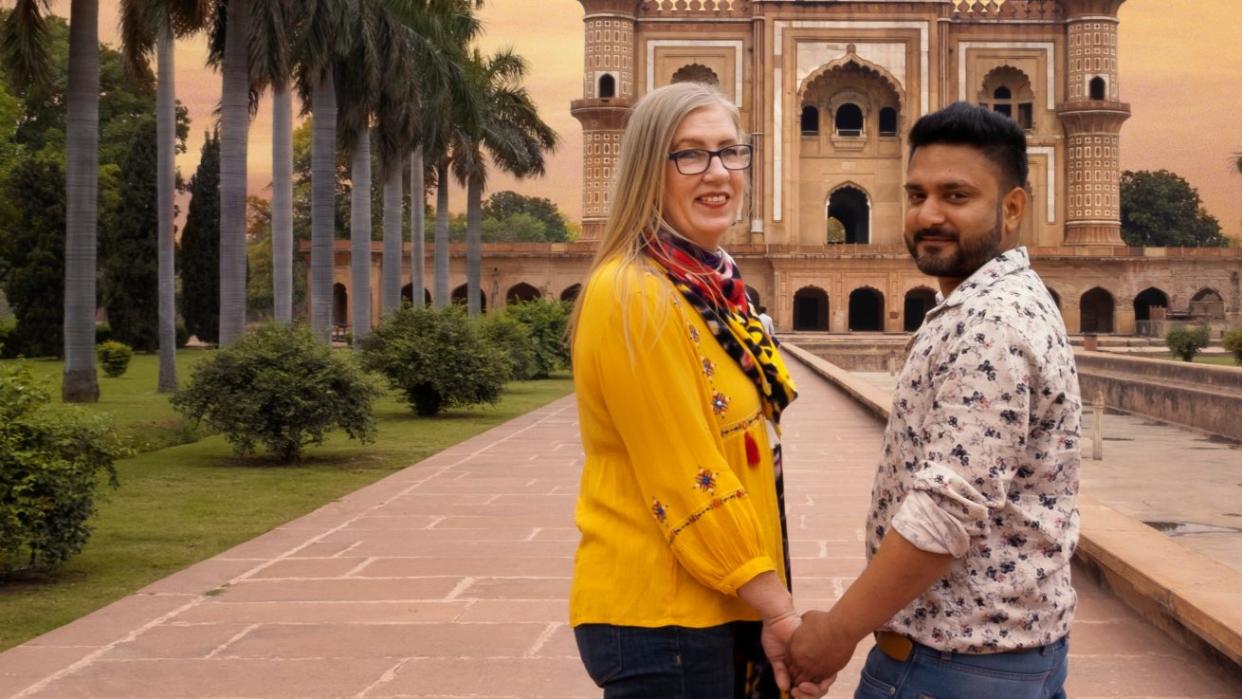  Jenny and Summit in front of an Indian temple in 90 Day Fiance. 