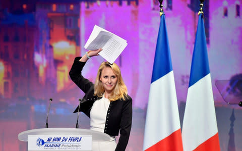 French far-right Front National deputy Marion Marechal Le Pen at a meeting for then French presidential candidate Marine Le Pen on April 19, 2017 in Marseille, France - Credit: Jeff J Mitchell/Getty Images Europe