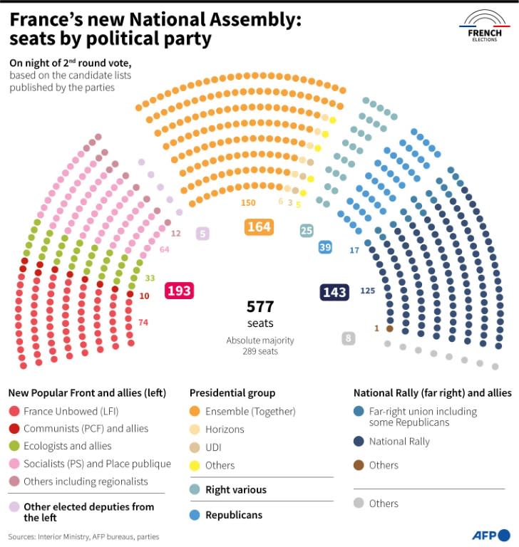 France's new National Assembly: seats by political party (Nalini LEPETIT-CHELLA)