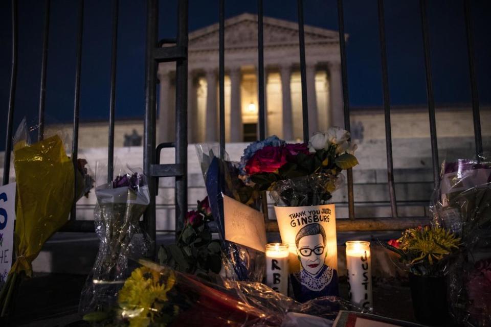 Mementos in a makeshift memorial in front of the supreme court in Washington.