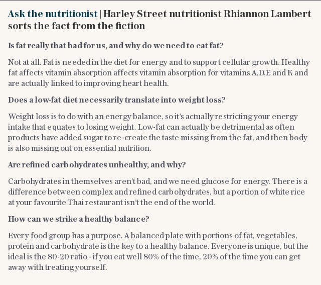 Ask the nutritionist | Harley Street nutritionist Rhiannon Lambert sorts the fact from the fiction