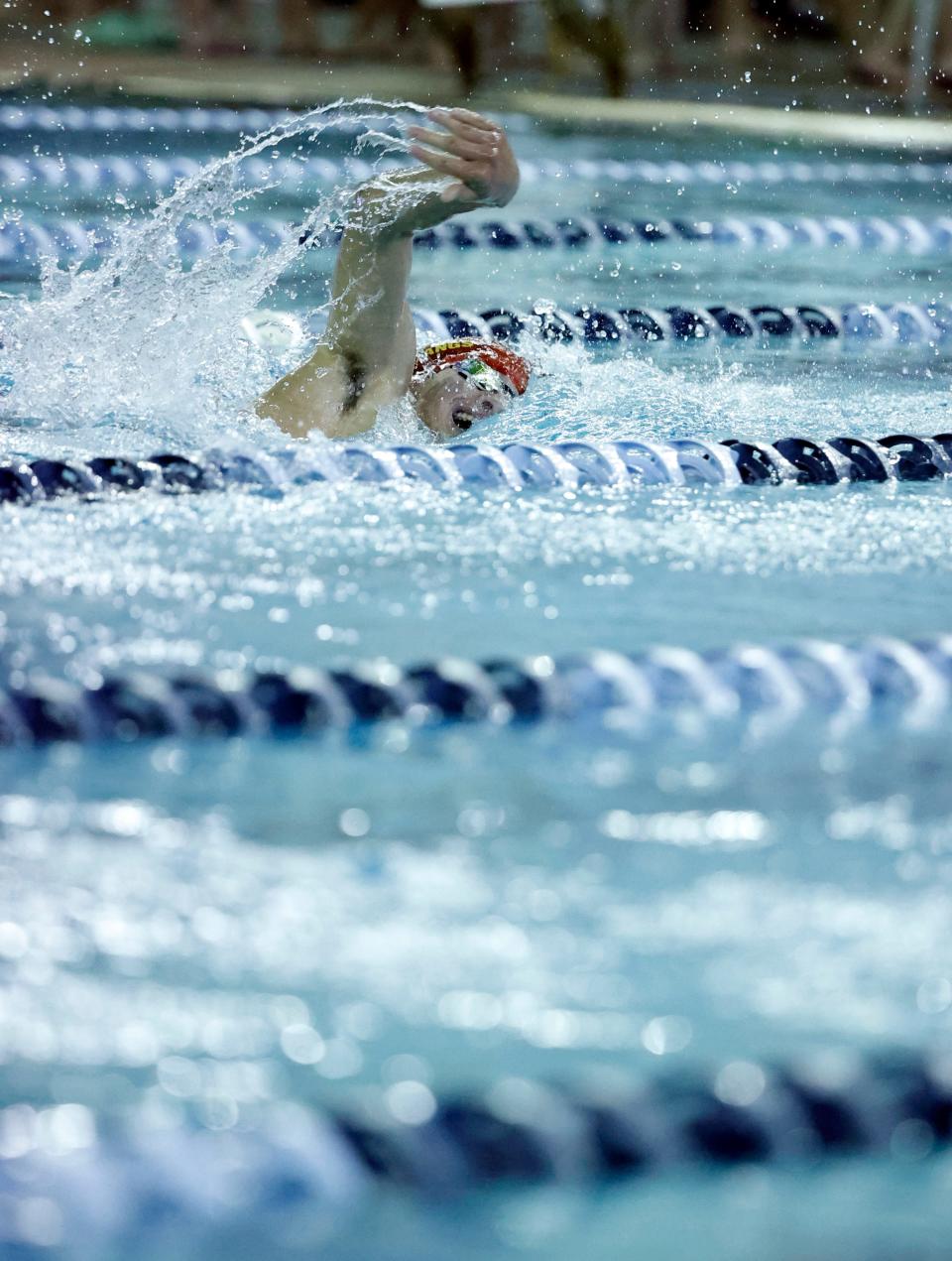 Coronado's Tyler Jackson swims the 500-yard freestyle race during the Lubbock Fall Invitational, Saturday, Nov. 6, 2021, at Pete Ragus Aquatic Center in Lubbock, Texas.
