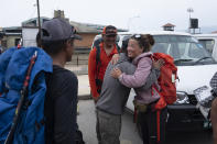 Norwegian climber Kristin Harila, 37, arrives after summiting Annapurna in Kathmandu, Nepal, Tuesday, June 6, 2023. The Norwegian who is aiming to be the fastest climber to scale all the world's 14 highest mountains announced she is shortening her goal and do it in half the time than initial target. (AP Photo/Niranjan Shrestha)