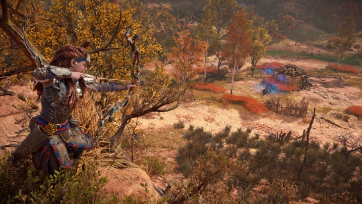 Aloy shooting a bow in Horizon Forbidden West.