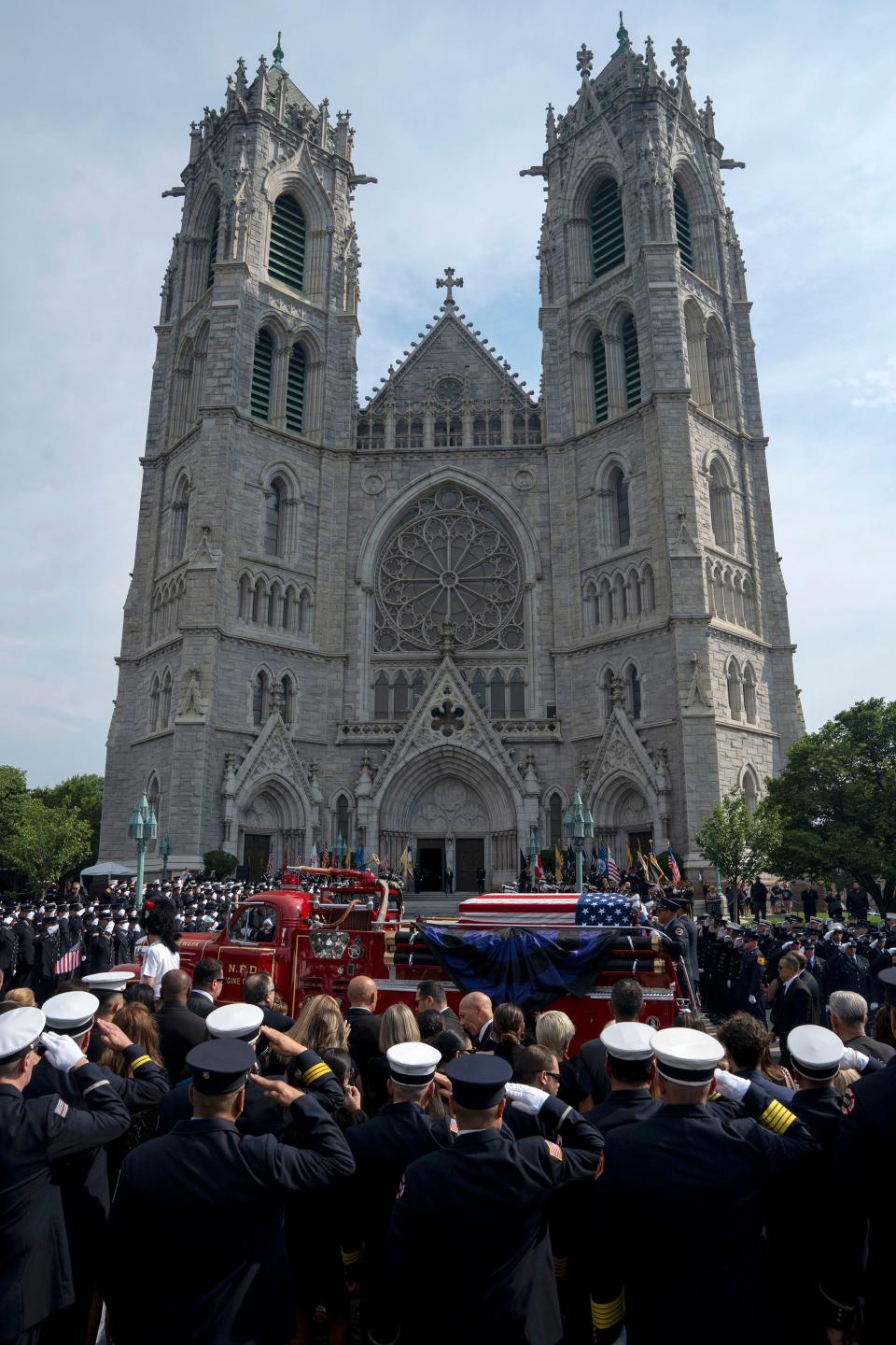 Firefighter Augusto Acabou's Funeral at the Cathedral Basilica of the Sacred Heart in Newark on Thursday, July 13, 2023.