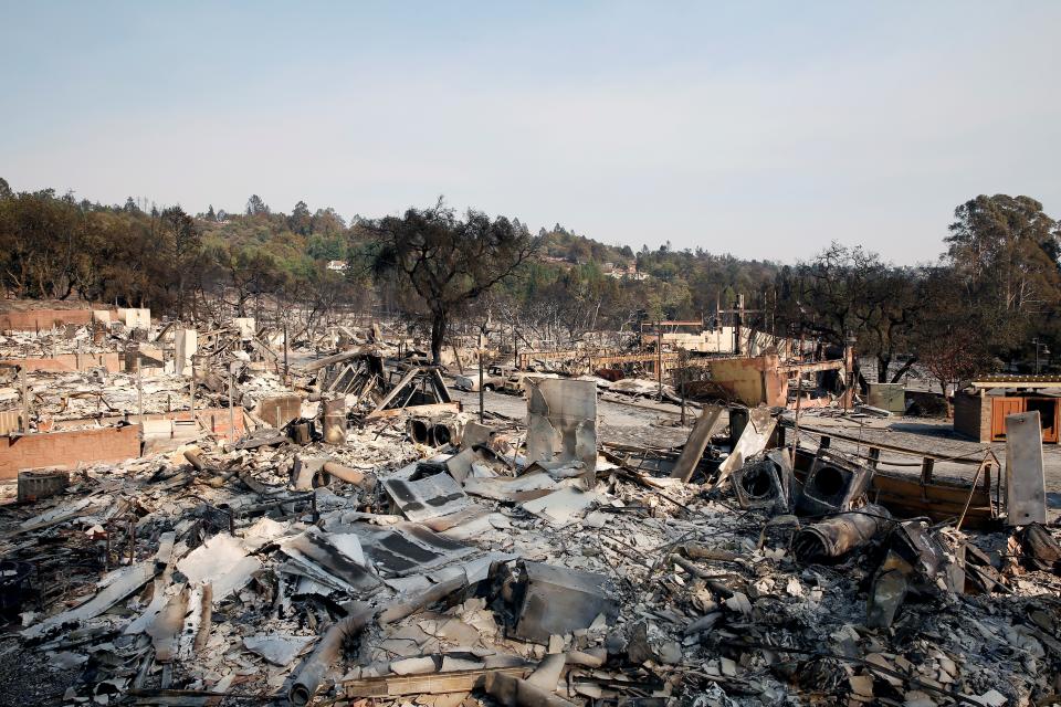 The remains are seen after a wildfire moved through the area in Santa Rosa in California, United States&nbsp;- Oct. 13, 2017. (Photo: Anadolu Agency via Getty Images)